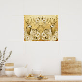 Gouden Bloemendesign Rendier Vakantieposter Poster (Keuken)