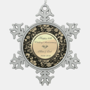 Gouden Bloemendiamant 50ste trouwdag jubileum Tin Sneeuwvlok Ornament