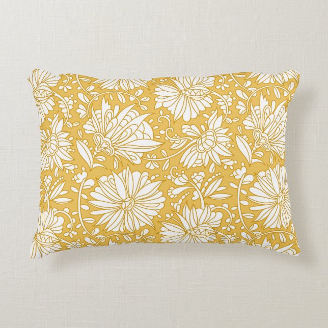 Gouden bloemendoodle, abstract handgetekend accent kussen (Voorkant)