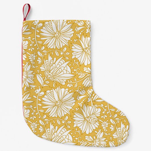 Gouden bloemendoodle, abstract handgetekend kleine kerstsok (Voorkant)