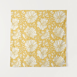 Gouden bloemendoodle, abstract handgetekend wandkleed