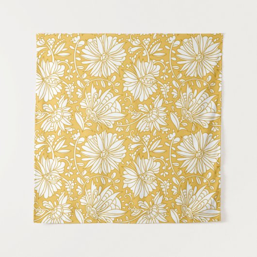 Gouden bloemendoodle, abstract handgetekend wandkleed (Voorkant)