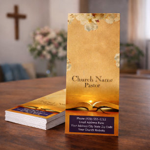 Gouden bloemendrankkaart voor Bijbel en kerk, bedi Reclamekaart