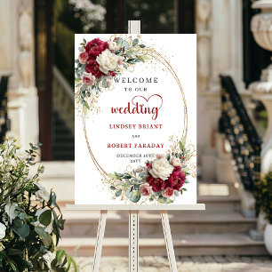 Gouden bloemenen bruiloft welkom bord elegant post poster