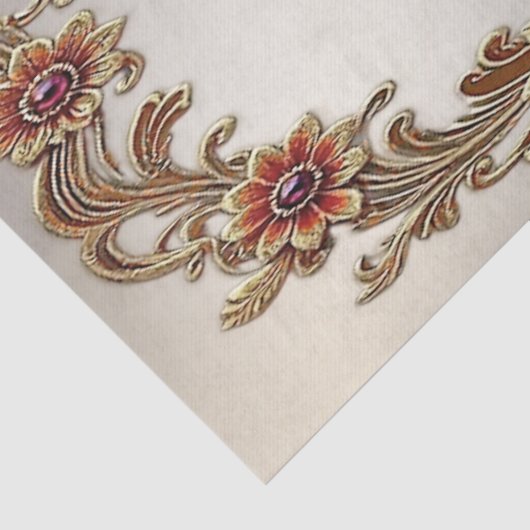 Gouden bloemenframe met rode stenen tissuepapier (Detail)