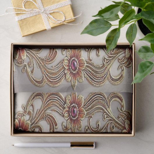 Gouden bloemenframe met rode stenen tissuepapier (Geschenk)