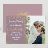 Gouden Bloemenglitter Ombre Mauve Lila Bewaar Datu Kaart (Voorkant / Achterkant)