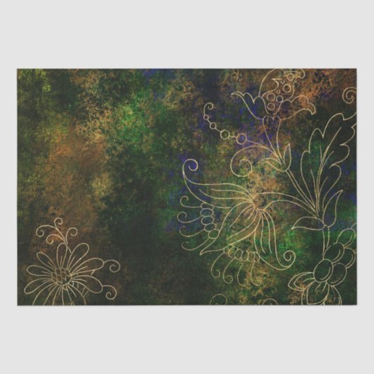 Gouden Bloemengrunge Damast Tissuepapier (Voorkant)