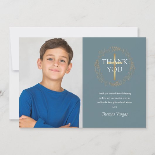 Gouden Bloemenguirlande Eerste Heilige Communie Fo Bedankkaart (Voorkant)