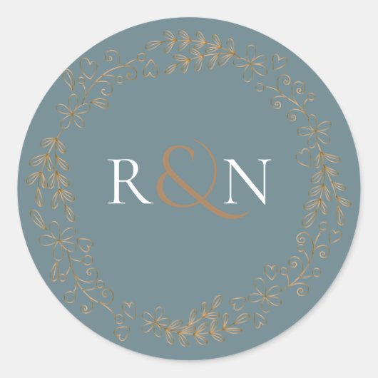 Gouden bloemenguirlande met lauwerkrans monogram ronde sticker (Voorkant)