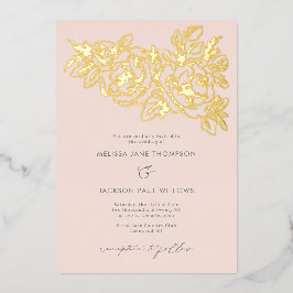 Gouden bloemenhoek elegante bruiloft ontwerp blush folie uitnodiging