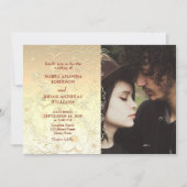 Gouden Bloemenkant bruiloft foto uitnodiging (Voorkant)