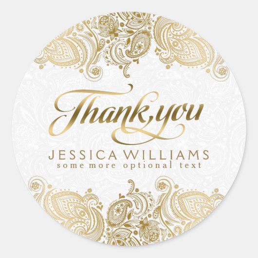Gouden bloemenkant dank u ronde sticker (Voorkant)