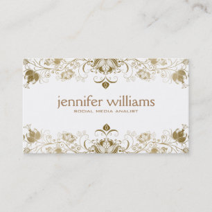 Gouden  bloemenkant op wit visitekaartje
