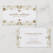 Gouden  bloemenkant op wit visitekaartje (Voorkant / Achterkant)