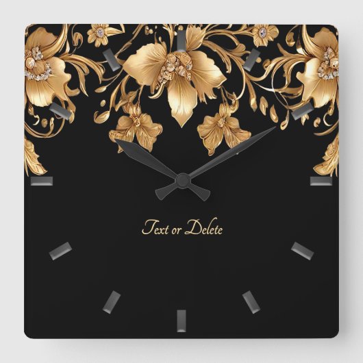 Gouden Bloemenklok Vierkante Klok (Voorkant)