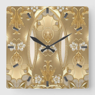 Gouden Bloemenklok Vierkante Klok