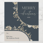 Gouden bloemenkrans Blauwe Kerstmis Wijn Etiket (Enkel label)