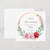 Gouden bloemenkrans boho bruiloft uitnodiging (Voorkant / Achterkant)