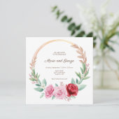 Gouden bloemenkrans boho bruiloft uitnodiging (Staand voorkant)