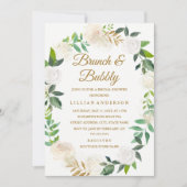 Gouden Bloemenkrans Brunch en Bubble Vrijgezellenf Kaart (Voorkant)