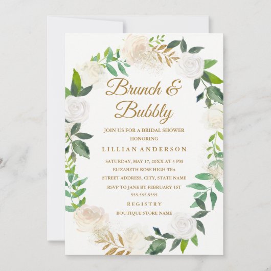 Gouden Bloemenkrans Brunch en Bubble Vrijgezellenf Kaart (Voorkant)