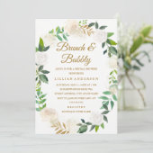 Gouden Bloemenkrans Brunch en Bubble Vrijgezellenf Kaart (Staand voorkant)