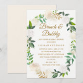 Gouden Bloemenkrans Brunch en Bubble Vrijgezellenf Kaart (Voorkant / Achterkant)