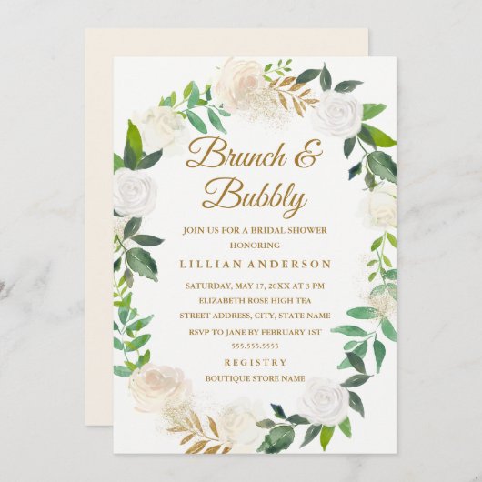 Gouden Bloemenkrans Brunch en Bubble Vrijgezellenf Kaart (Voorkant / Achterkant)