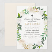 Gouden Bloemenkrans doop uitnodiging (Voorkant / Achterkant)