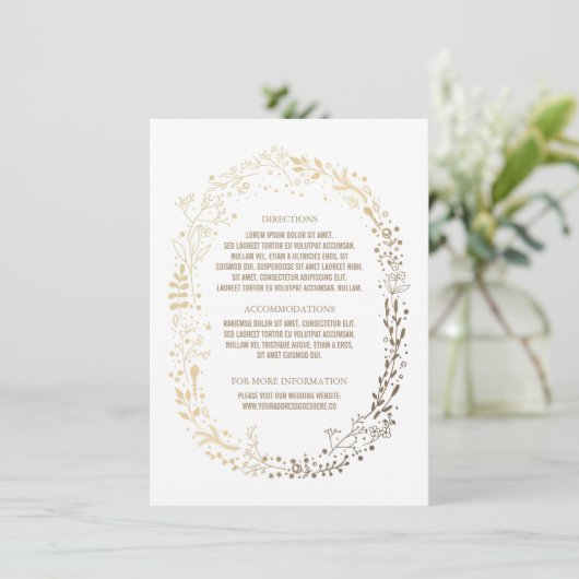 Gouden bloemenkrans Elegant Boeket Bruiloft Detail Informatiekaartje (Staand voorkant)