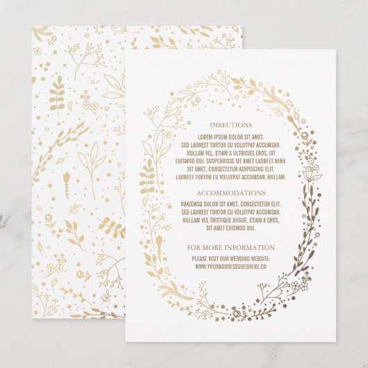 Gouden bloemenkrans Elegant Boeket Bruiloft Detail Informatiekaartje (Voorkant / Achterkant)