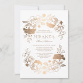 Gouden Bloemenkrans Elegant Wit Vrijgezellenfeest Kaart (Voorkant)