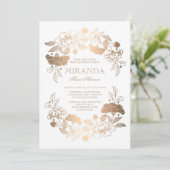 Gouden Bloemenkrans Elegant Wit Vrijgezellenfeest Kaart (Staand voorkant)