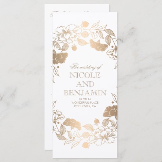 Gouden Bloemenkrans Pioenen Tuin Trouwprogramma's Programmakaart (Voorkant / Achterkant)