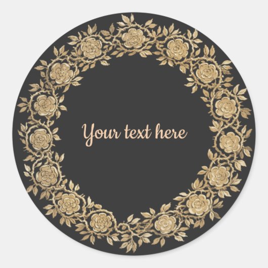 Gouden Bloemenkrans Sjabloon Ronde Sticker (Voorkant)
