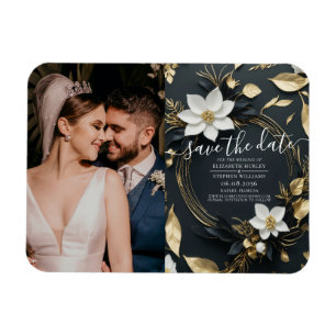 Gouden bloemenkrans trouwfoto Save the Date Magneet