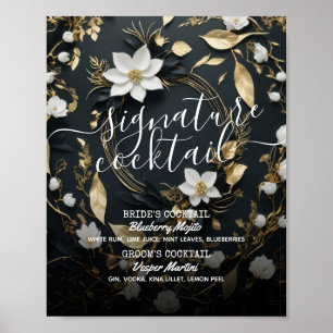Gouden Bloemenkrans Trouwhandtekening Drink Menu Poster