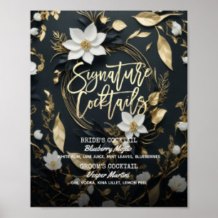 Gouden Bloemenkrans Trouwhandtekening Drink Menu Poster