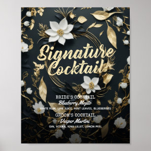 Gouden Bloemenkrans Trouwhandtekening Drink Menu Poster