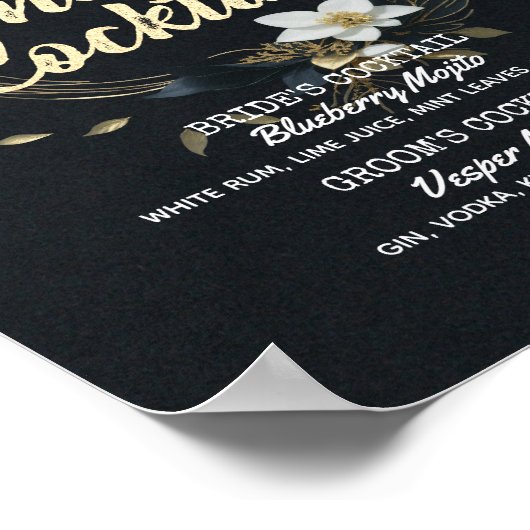 Gouden Bloemenkrans Trouwhandtekening Drink Menu Poster (Hoek)