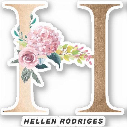 Gouden bloemenmonogrammen belettering sticker (Voorkant)