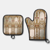 Gouden Bloemenoven Mitt & Pot Holder Set (Voorkant)