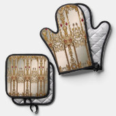 Gouden Bloemenoven Mitt & Pot Holder Set (Voorkant / Achterkant)