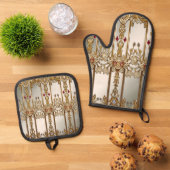 Gouden  Bloemenoven Mitt & Pot Holder Set (Top down)