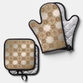 Gouden Bloemenoven Mitt & Pot Holder Set (Voorkant / Achterkant)
