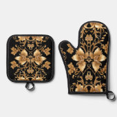 Gouden Bloemenoven Mitt & Pot Houder Set (Voorkant)