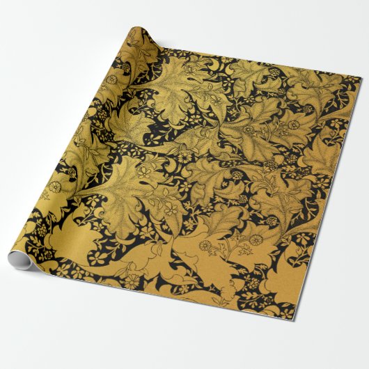 Gouden bloemenpatroon Oosterse bloem Cadeaupapier (Uitgerold)