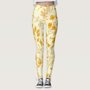 Gouden bloemenpatroon voor de herfst. L Geel BG Leggings