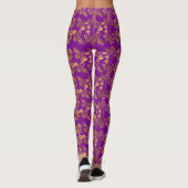  Gouden bloemenprint op paarse Leggings (Achterkant)